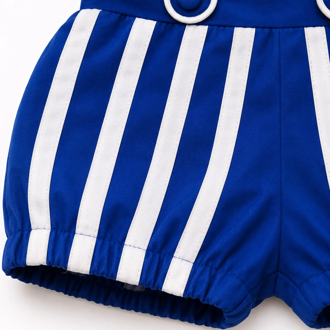 Short balonê azul royal com listras brancas