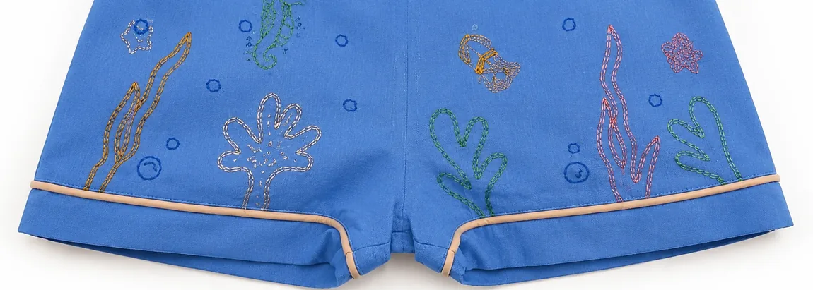 Bordado corrido no short