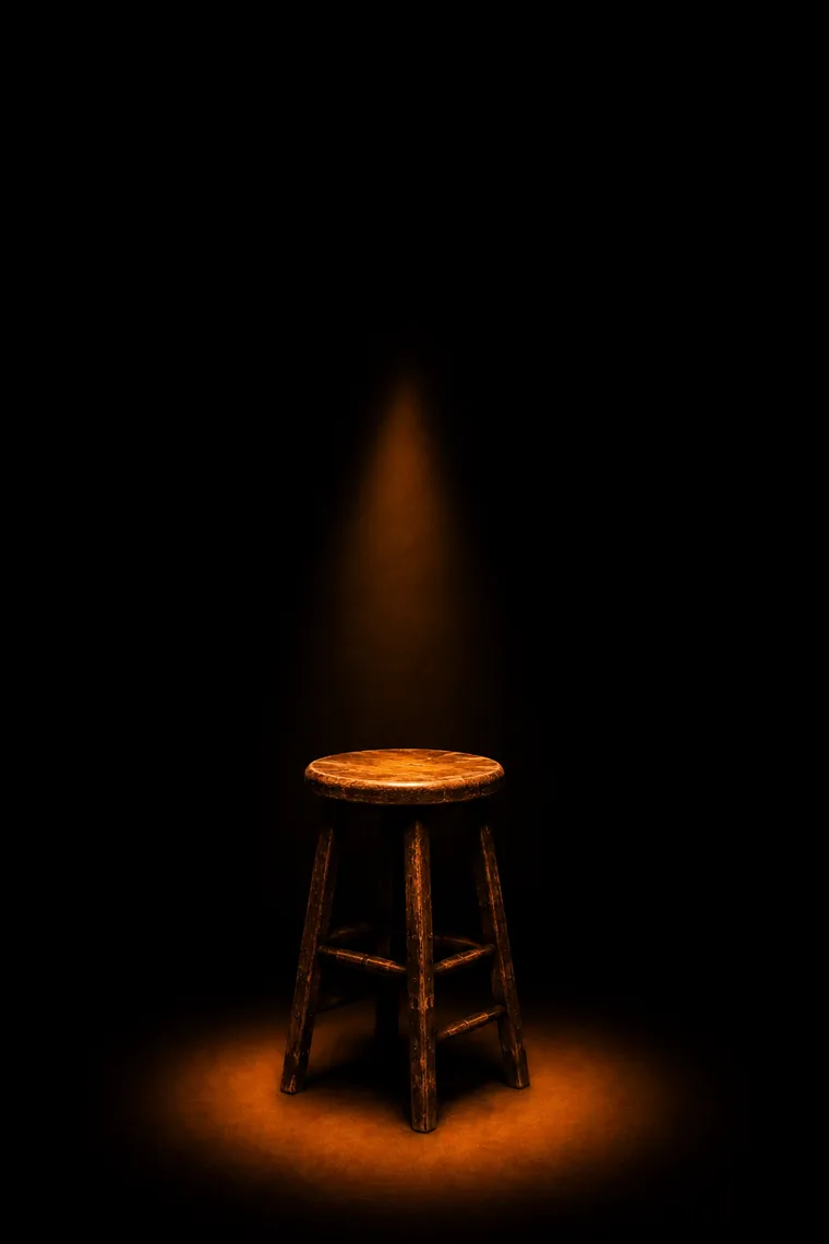 Banqueta de ateliê vazia sob foco de luz laranja