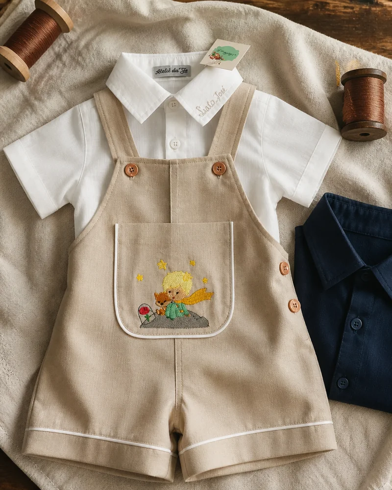 Jardineira Versátil · cotton bege com suspensórios cobre · projeto Costuragi