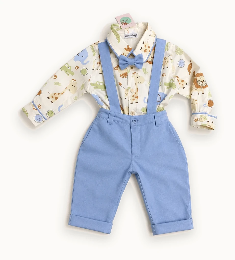 Conjunto Safari Elegante montado: camisa de manga longa e calça social